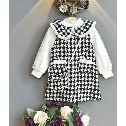 Girls Clothes Fall Girls Vest Dress 2021 Spring Autumn New Sleeveless Plaid Dress Free Bags (Bottoming-shirt Not Included) 2-6Y