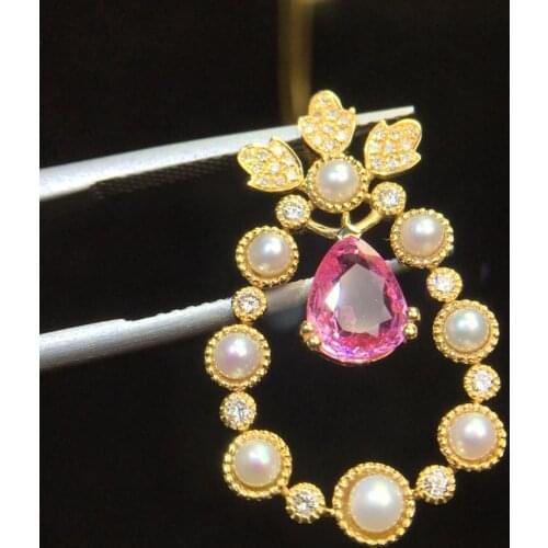 Pink Sapphire Pendant Fine Jewelry Real 18K Yellow Gold Natural Pink Sapphire Gemstones 1.03ct Pendants for Women Necklace