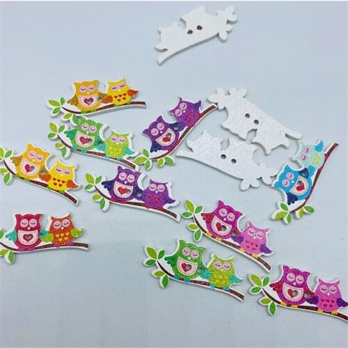 50pcs 40x20mm Wooden Couple Owl Patterns Sewing Buttons 2 Holes Accessories Scrapbooking Embellishments Crafts DIY