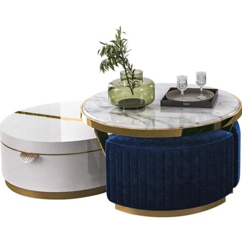 Nordic Light luxury oval marble coffee table TV cabinet combination Postmodern minimalist small apartment combination coffee