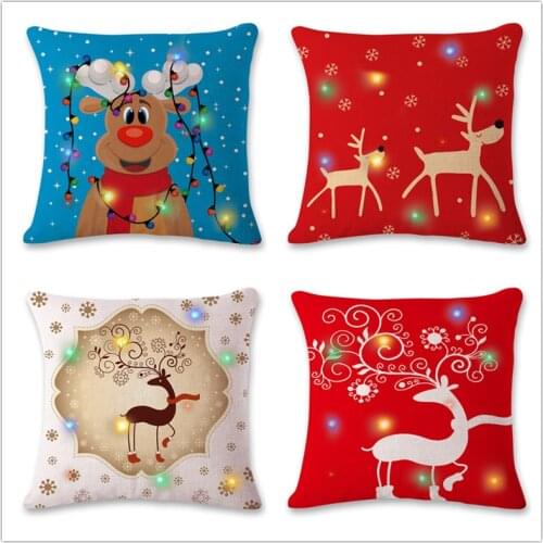 New Lantern Christmas Pillow LED Light Pillow Creative Printed Linen Pillow Case Wholesale Home Decorations for Christmas
