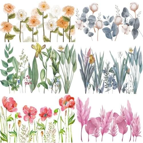 Pink Leaf Flowers Green Grass Baseboard Wall Stickers Creative Romantic Self-adhesive PVC Vinyl Mural art Painting Home Decor