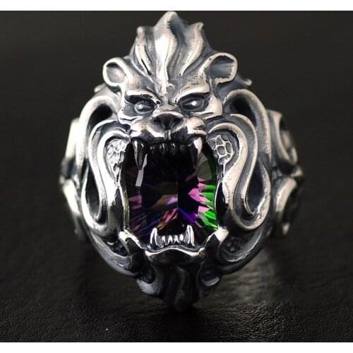 Japan personalized silver the new silver lion king roar inlaid colorful Zircon lions silver ring