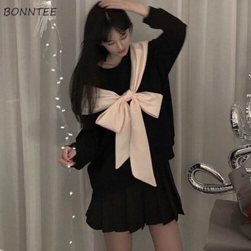 Hoodies Women Bow Large Size 4XL Plus Velvet Thicken Lace Up Fake Two Pieces Princess Sweet Cute Girls Casual Loose New Spring