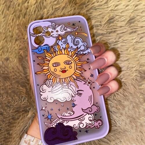 Funny Sun Moon Face Shockproof Phone Case For iPhone 12 11 Pro MAX Mini XS X XR SE 2020 7 8 Plus Soft TPU Matte Candy Back Cover