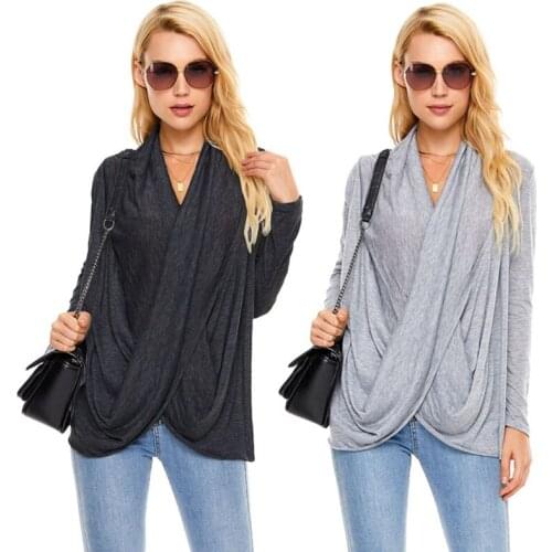 2021 New Womens Long-Sleeved Irregular Solid Color Spring And Autumn T-Shirt Casual Loose Large Size Simple Style