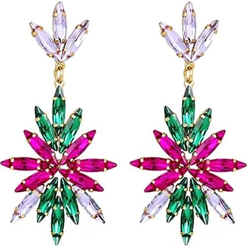 ZHINI 2021 New Design High-Quality Metal Crystals Long Earrings Korean Fashion Colorful Rhinestones Statement Earring Jewelry