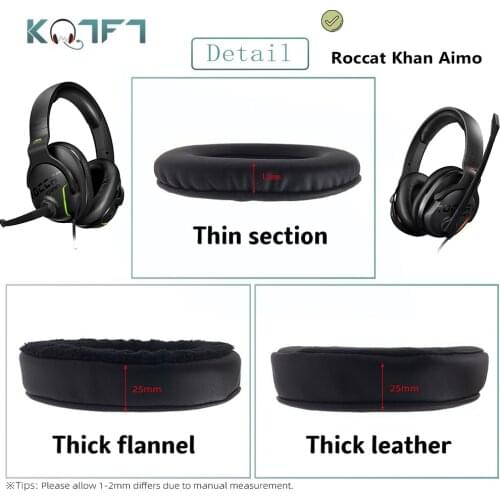 KQTFT 1 Pair of Velvet leather Replacement EarPads for Roccat Khan Aimo Headset Earmuff Cover Cushion Cups