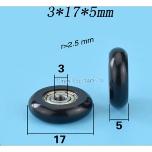 10PCS Free shipping 3*17*5mm R type plastic pulley, roller cam, arc ball, bread glue, POM/ nylon, small wheel, bearing wheel