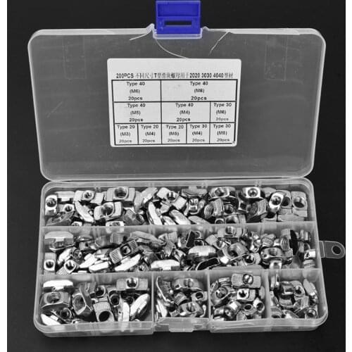 200Pcs T Slot Sliding Block Slider Nuts M3/M4/M5/M6/M8 Fastener Nuts for 20/30/40 Aluminum Profiles
