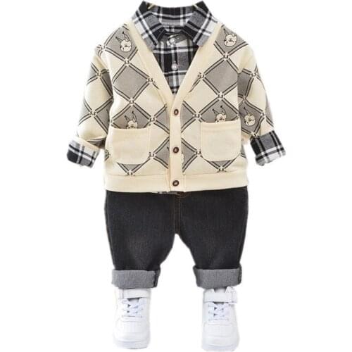 Spring Autumn Baby Clothes Suit Children Boys Jackets Plaid Shirt Pants 3Pcs/sets Toddler Casual Clothing Infant Kids Tracksuits