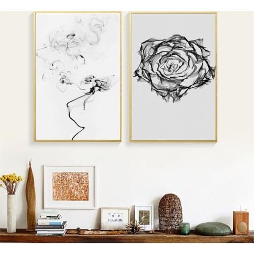 Flowers Ink Painted Abstract Posters and Prints Canvas Art Painting Wall Pictures For Living Room Home Decorative No Frame