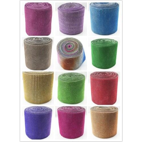 Free Shipping 19colors in Stock 4.75"x1 Yard DIAMOND MESH RHINESTONE Wrap Bling Crystal Ribbon DIY Wedding Cake Party Decoration