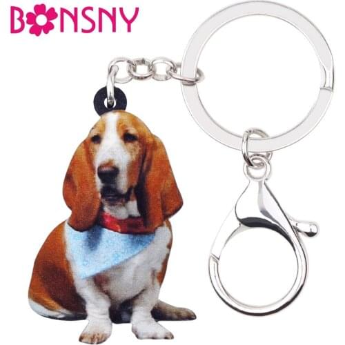 Bonsny Acrylic Sweet Scarf Basset Hound Dog Key Chains Keychain Handbag Rings Fashion Jewelry For Women Girls Teens Ladies Gift