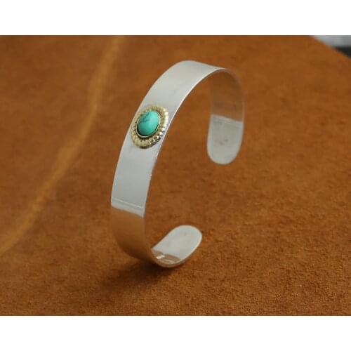 925 Sterling Silver Turquoise men women lovers' bracelet bangle cuff A4854