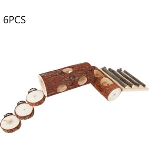 Wooden Ladder Hamster Chew Bridge Hollow Tree Trunk Tunnel Tube Toy Small Animal Feeding Bowl Basin Stand Playing Toys