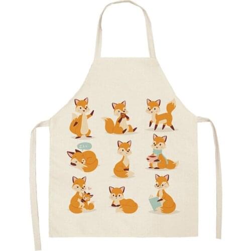 Cartoon Cat Pattern Apron Woman Adult Children Bibs Home Cooking Baking Shop Cleaning Leaves Fox Apron Kitchen Accessory