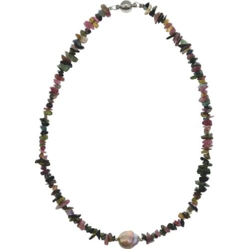 FoLisaUnique Natural Tourmaline Baroque Pearl Necklace Power Energy Healing Stone Delicate For Women Girls Gift 18 Inch