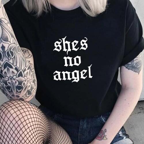 No Angel Letter Print Chic Summer Harajuku Gothic Vintage Casual Loose Girls Tops Aesthetic Harajuku Tshirt Ulzzang 90s Grunge