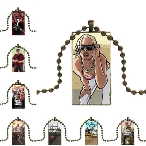Gta San Andreas Gta Grand Theft Auto 5 V Design Fashion Vintage Glass Women Rectangle Necklace Pendants For Women