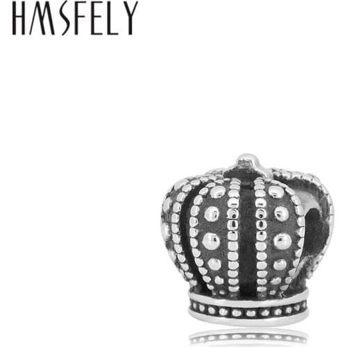 HMSFELY 316l Stainless Steel Crown Beads Accessories European Big Hole Beads For DIY Women Charms Bracelet Jewelry making 4pcs