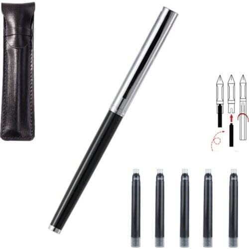 Jinhao Full Steel Fountain Pen Ink Pen 0.38 Nib Silver Color Converter Filler Business Stationery Office school supplies Writing