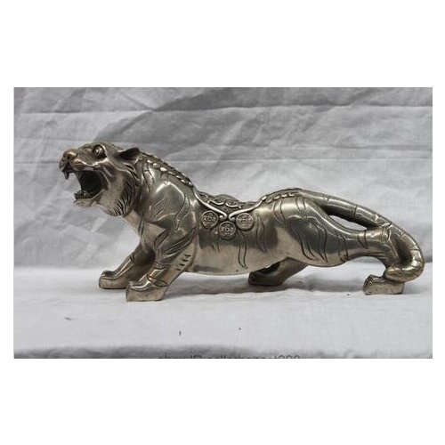 Chinese Folk Feng Shui White Copper Silver Lucky Wealth animal Tiger Statue decoration bronze factory outlets