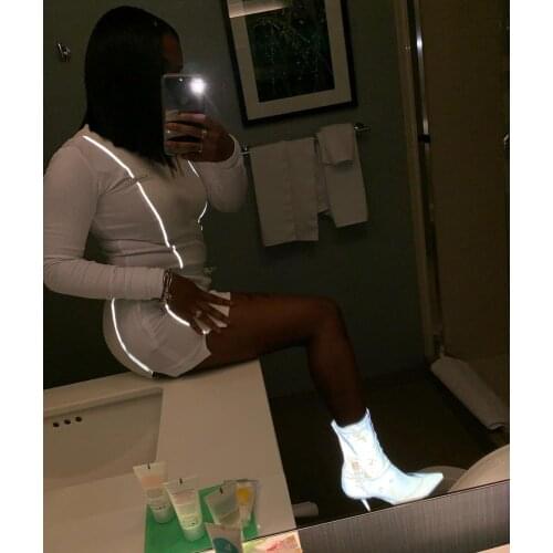 Reflective stripe outfit skirt 2 piece set women sets tracksuit crop tops and high waist mini skirts casual suit two piece set