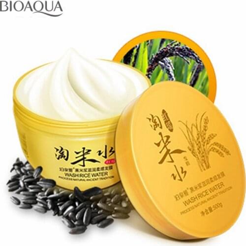 BIOAOUA Black Rice Water Essence Hair Mask Moisturizing Deep Repair Frizz For Dry Damaged Hair Smooth Hair Conditioner 500ml