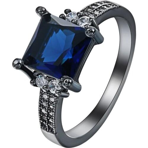 Fashion Black Gun Plated Promise Wedding Rings Blue/Green/White/Red Cubic Zircon Ring Jewelry Princess Luxury Ring for women
