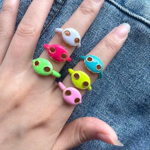 10Pcs Fashion Colorful Neon Enamel Rings For Women Summer gold plated Open Jewelry Vintage Gifts