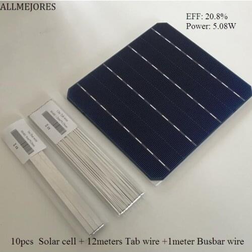 ALLMEJORES 10pcs Monocrystalline solar cells 5.08W A grade 6x6 For DIY 50W Solar panel give Tabbing wire + Busbar wire for free
