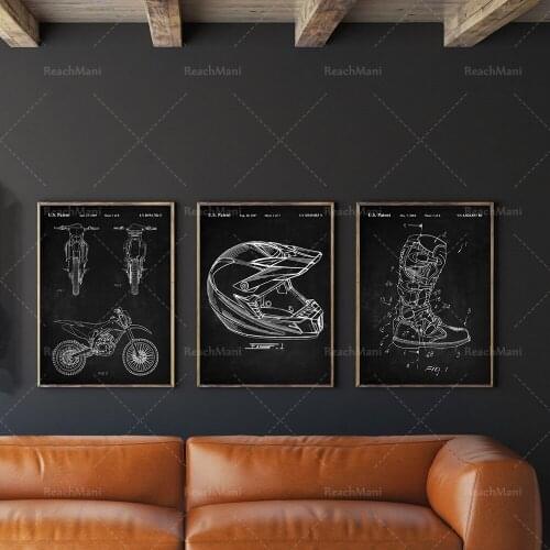 Dirt Bike Patent Set of 4, Motocross Art, Helmet Patent, Body Armor, Motorbike Boots Decor