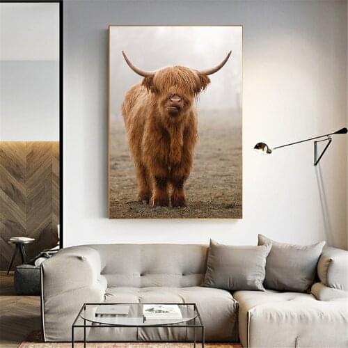 Highland Cow Poster Canvas Art Animal Posters and Prints Cattle Painting Wall Art Nordic Decoration Wall Picture for Living Room
