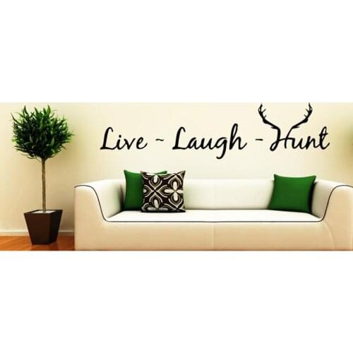 Live Laught Hunt Wall Decal - Hunting Decor - Deer Antler Decal - Live Laugh Hunt Vinyl Wall Art Chu1 A13-036