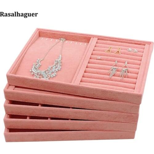 New Big Size Pink Ring Jewelry Display Organizer Case Tray Holder Necklace Earrings Storage Box Showcase Jewelry Stand Holder