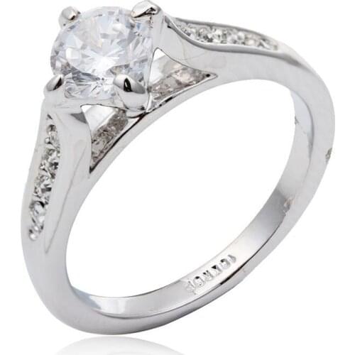 White Gold Color Four Claw Round CZ Crystals Accent Engagement Wedding Rings For Women Anillos Bague Anel Feminino Aneis Jewelry