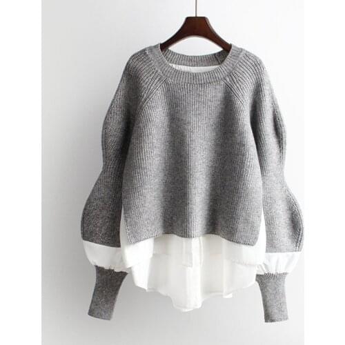 2021 Autumn Winter Sweate Korean Version Of The New Loose Pullover Sweater Women Jacket Fake Two-piece Mid-length Sweater