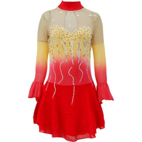 Ice Figure Skating Dress Girls Women Yellow Performance Wear Kids Ballet Dance Skirts Rhythmic Leotards Child
