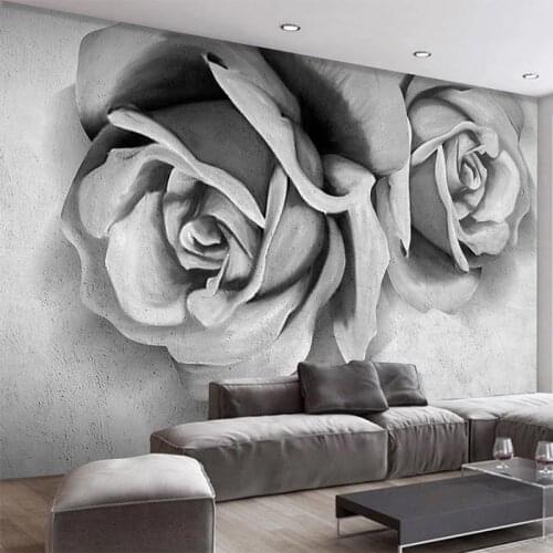 Custom 3D Mural Wallpaper Modern Simple Cement Gray 3D Stereo Rose Flowers Living Room TV Sofa Bedroom Background Wall Papers 3D