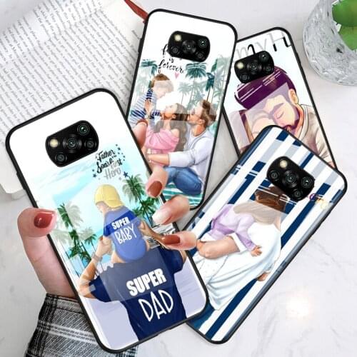 Hot Dad Mom Baby Girl for Xiaomi POCO X3 NFC F3 M2 X2 F2 Redmi K30 Redmi Note 9 Pro Luxury Tempered Glass Phone Case Cover