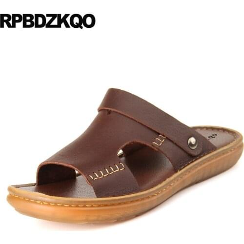 Slip On Casual Brown Slippers Large Size Outdoor Water Flat Slides Open Toe Men Sandals Leather Summer Shoes 2021 Fashion 45