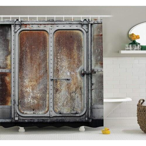 Industrial Shower Curtain Vintage Railway Container Door Metal Old Locomotive Transportation Iron Power Design