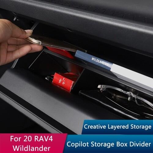 QHCP Car Glove Box Storage Box Passenger Copilot Interval Organizer Central Stowing Tidying Fits For Toyota RAV4 Wildlander 2020