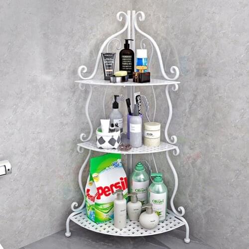 Folding corner storage rack floor bathroom bedroom toilet kitchen storage Iron triangle shelf storage rack 3 layers