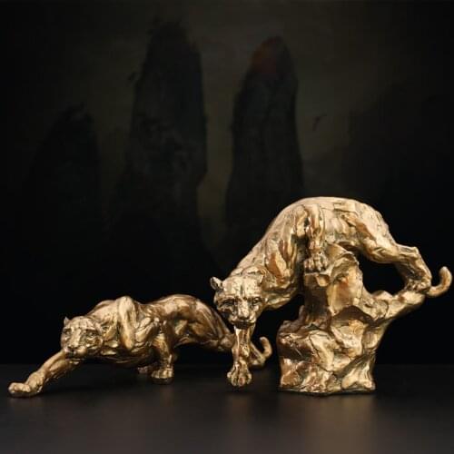 Golden Leopard Statue Abstract Resin Craft Animal Panther Figurine Luxury Decoration Home Office Desktop Decoration Gift