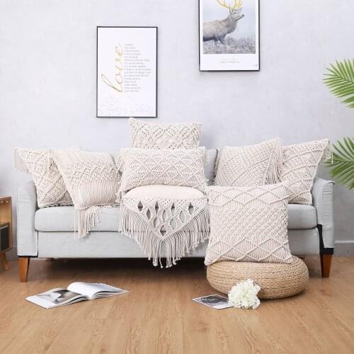 Hand-Woven Cotton Bohemian Cushion Cover Tassels Macrame Pillow Case Geometry Living Room Sofa Cushion Covers Boho Home Decor