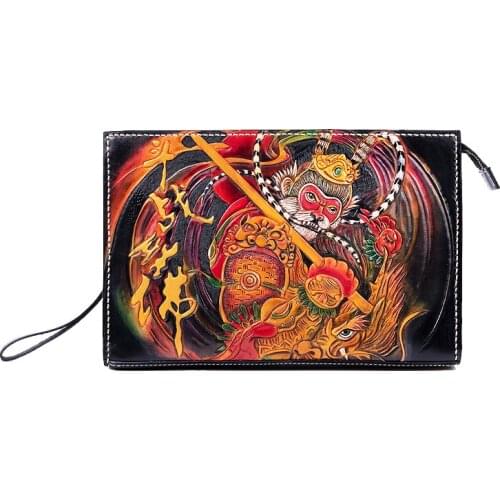 Advanced Customization Men Vegetable Tanned Leather Carvings SHUNWUKONG Bag Clutch Purse Cigarette Pocket Clutches Envelope