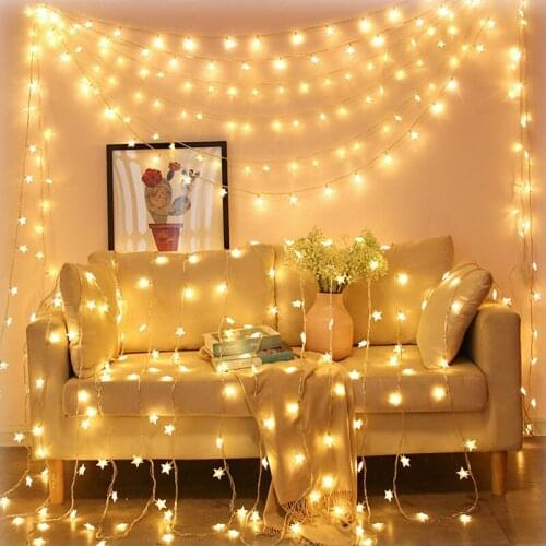 LED Star String Lights Flashing Garland Battery-powered Christmas Lights Holiday Party Wedding Decoration Fairy String Lights