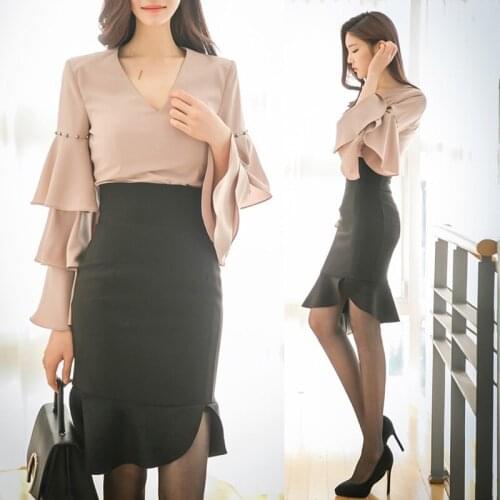 Customize Women Plus Size 3XS-10XL High Waisted Sexy Bodycon Midi Mermaid Skirt Ladies Elegant Solid Color Ruffle Skirts Saias